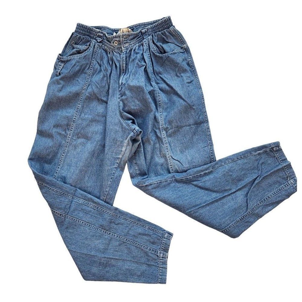 Vintage 80s Chaus Blue Demin Jeans S  28 Waist Baggy Tapered Leg High Rise Mom